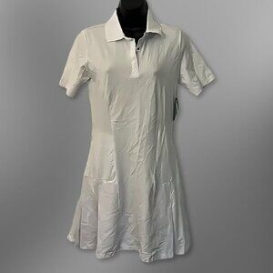 Sage Collective Dress Short Sleeves Polo-Style Collar Pleated Skirt White Small